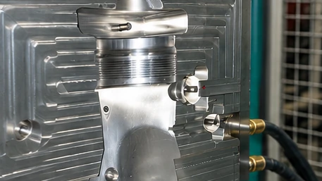 Metallisches Spritzgießwerkzeug als Detailaufnahme